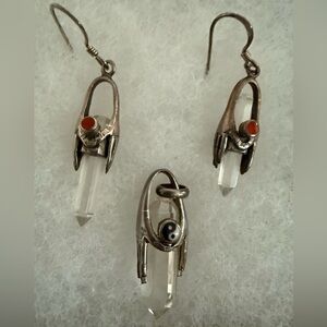 Sterling Silver, Raw Crystal Earrings & Pendant set